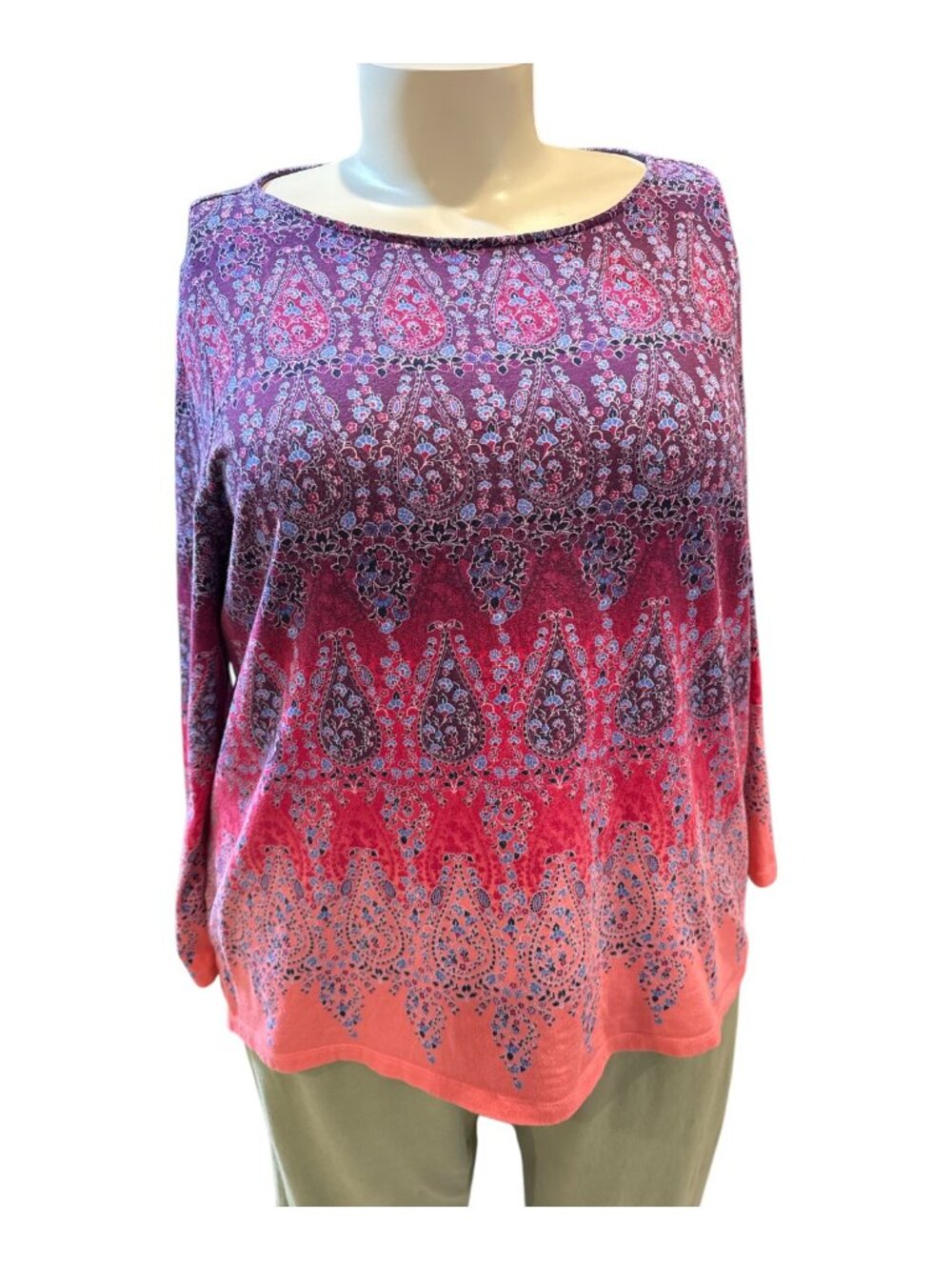 Talbots Sz 3X Purple, Blue & Pink Paisley Boho Pullover Blouse
